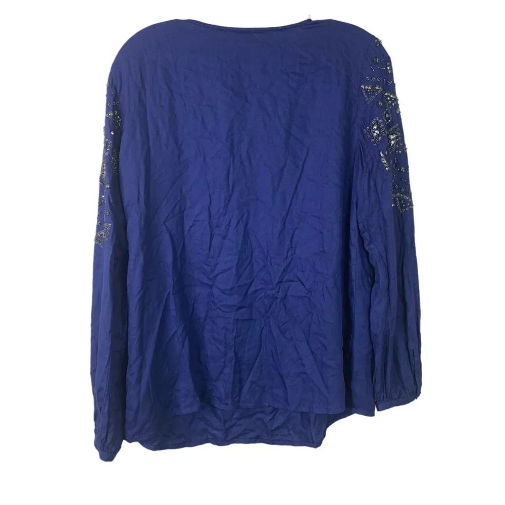 Sundance Beaded Beaded Blouse Size M Blue Long Sleeve Bedazzled - Picture 2 of 7
